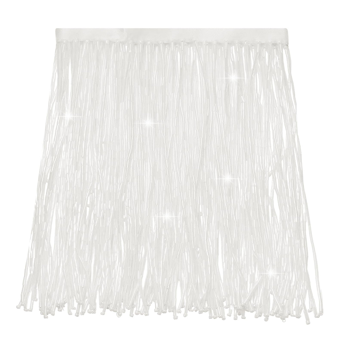 Beaded Fringe Trim Glass Beads Trim Tassels, White