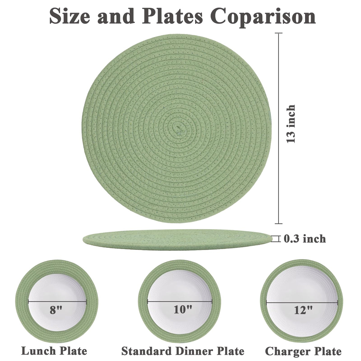 Round Placemats Set of 6, Cotton Rope Woven Table Mats, Hot Pads , Non Slip Heat Resistant Place Mats, 13 Inches