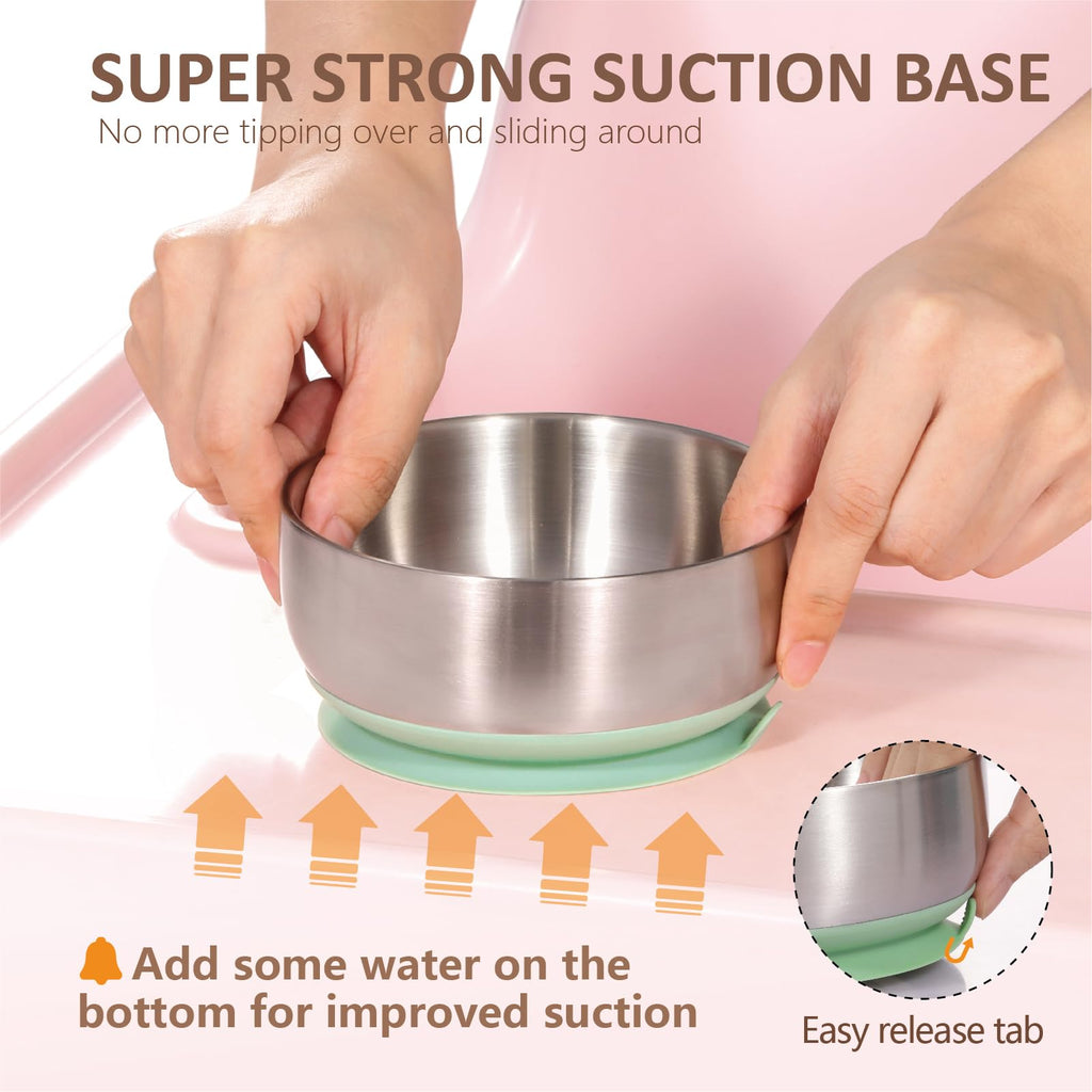 Baby Bowls with Non-Slip Silicone Suction Cup, Insulated Double-Layer 18/8 Stainless Steel Toddler Bowls with BPA