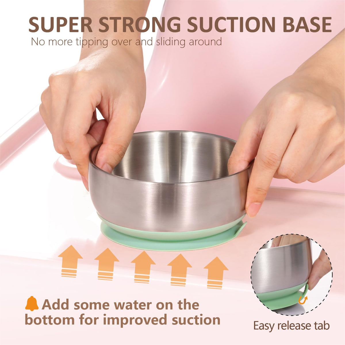 Baby Bowls with Non-Slip Silicone Suction Cup, Insulated Double-Layer 18/8 Stainless Steel Toddler Bowls with BPA