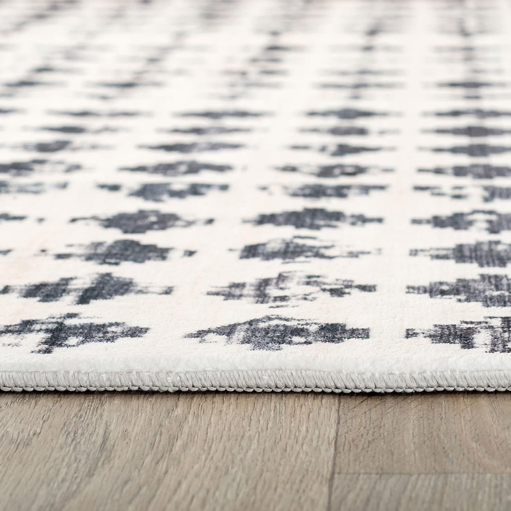 Non-Slip Washable Distressed Abstract Runner Rug Ivory
