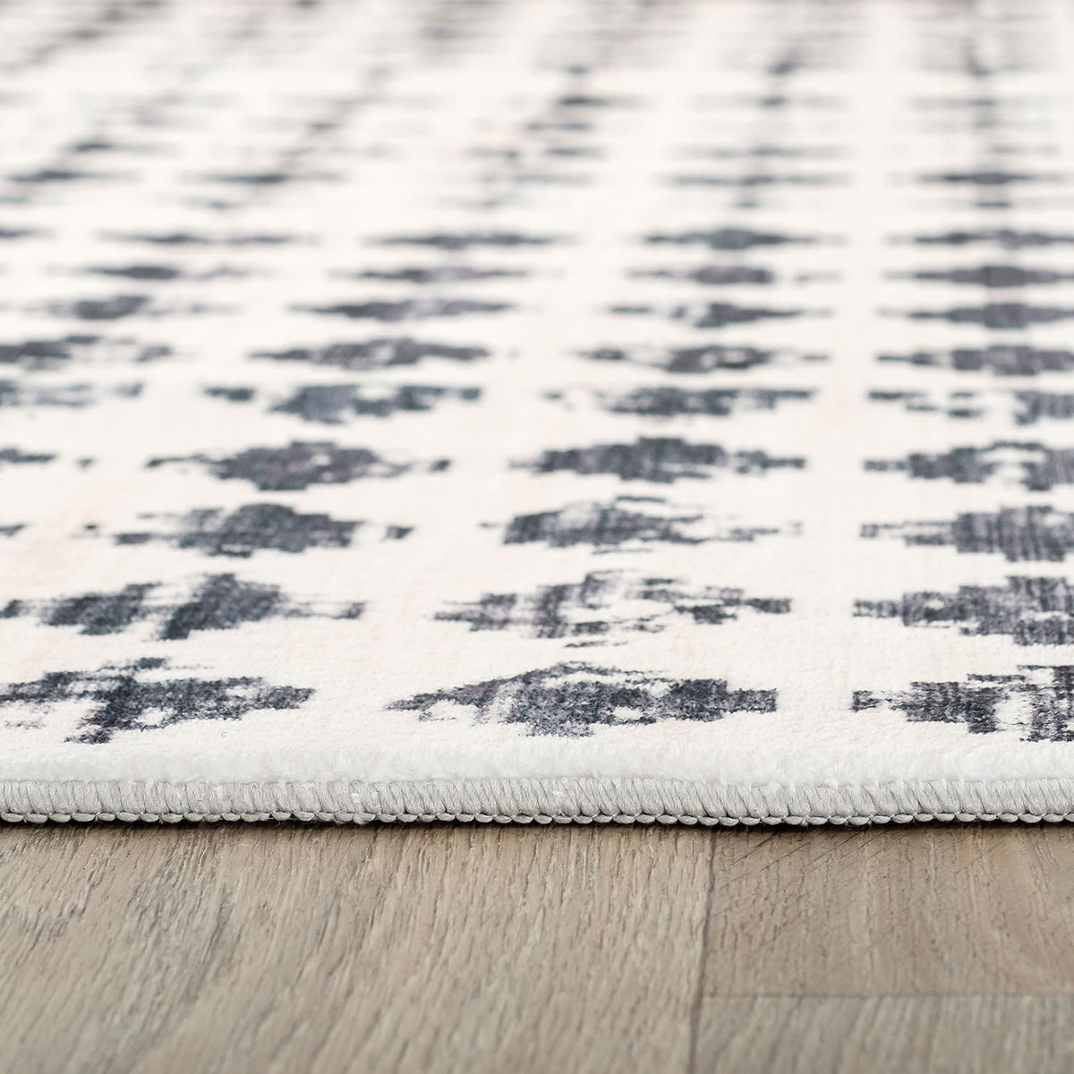 Non-Slip Washable Distressed Abstract Runner Rug Ivory