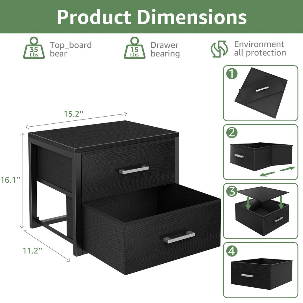 Stackable Storage Drawers Closet Organizers and Storage Fabric Black 2 Drawer Dresser 2 Packs Modern