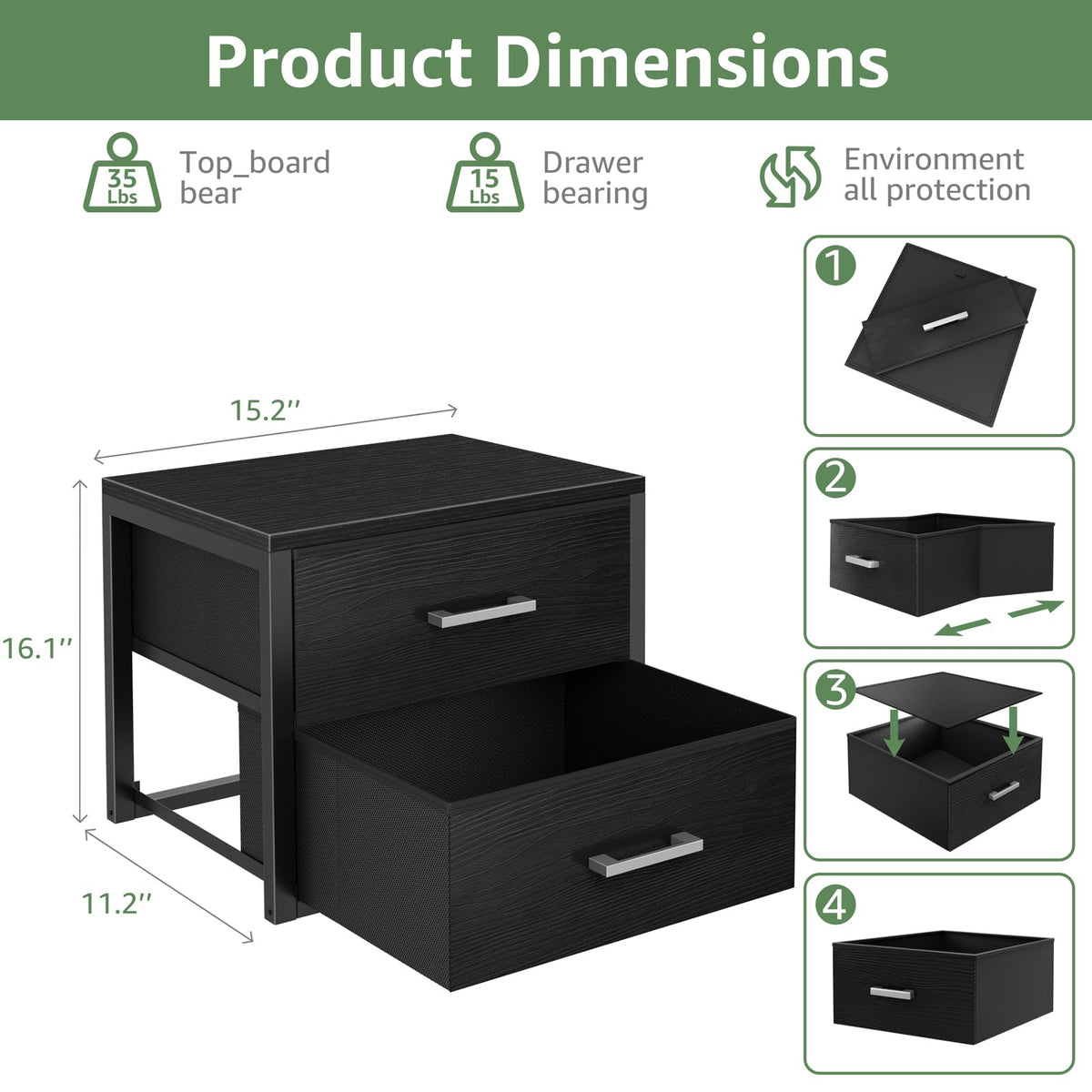 Stackable Storage Drawers Closet Organizers and Storage Fabric Black 2 Drawer Dresser 2 Packs Modern