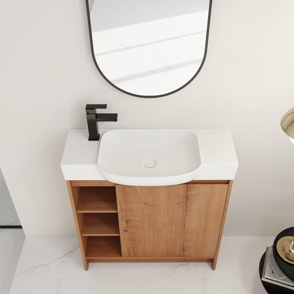 30 Inch Bathroom Vanity with Sink, Freestanding Bathroom Vanity,Flooring Storage Cabinet,Soft-Closing Door with Shelf,Single Sink Bathroom Vanity Set,Imitative Oak