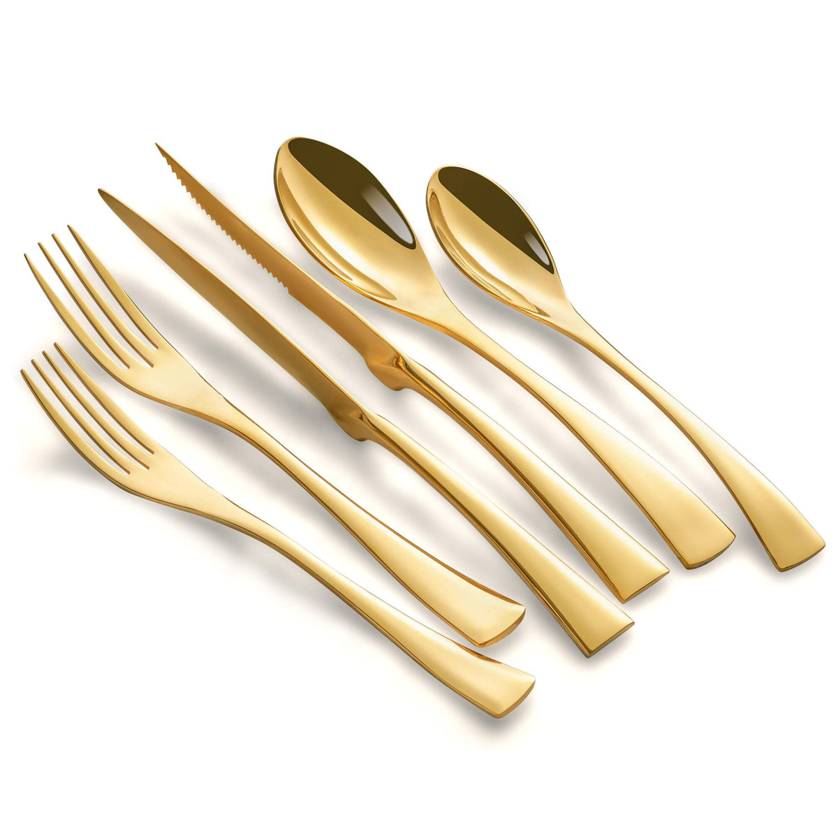 24 Pieces Gold Silverware Set with Steak Knives Service for 4,Modern 18/10 Stainless Steel Flatware Cutlery