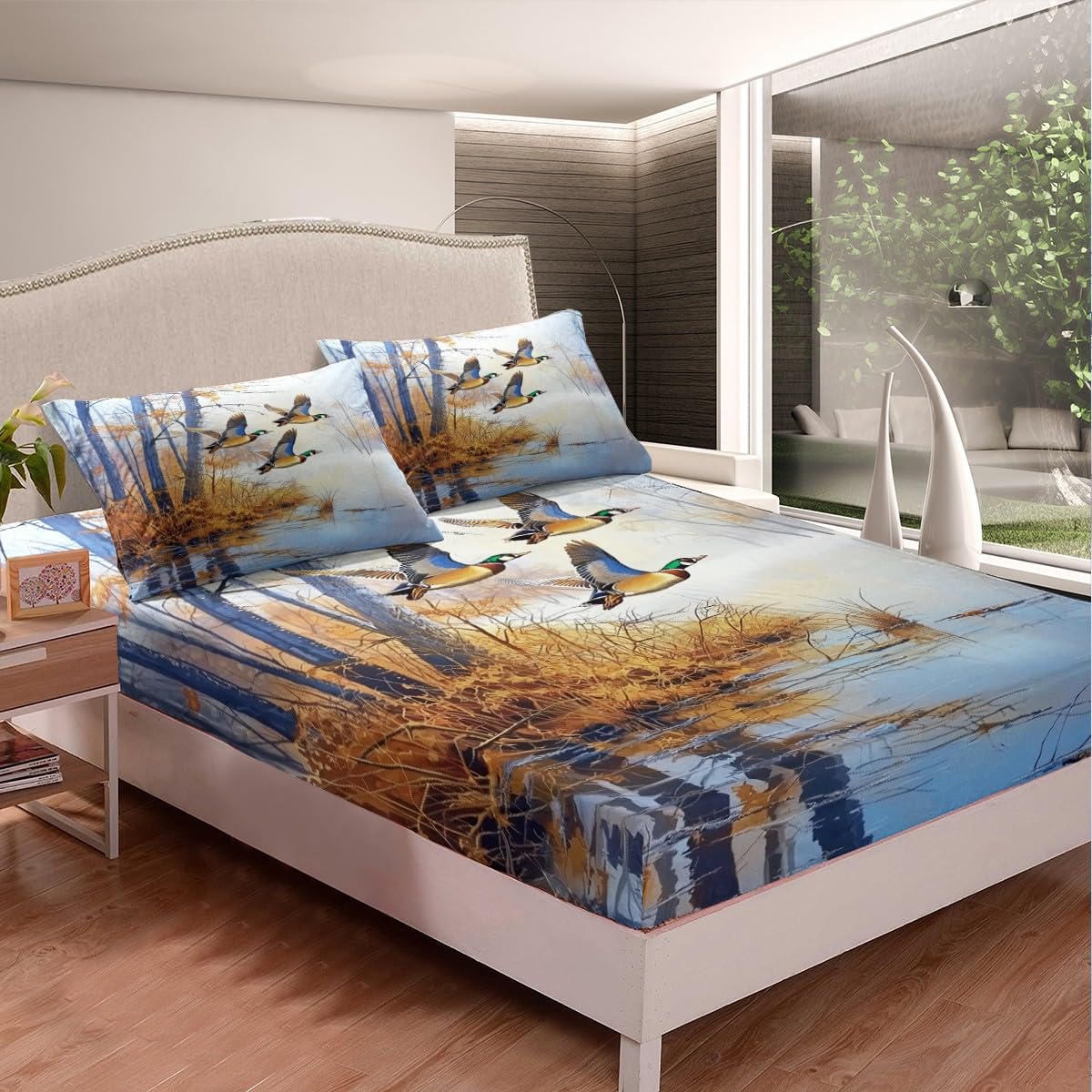 Mallard Duck Sheet Set Mallard Duck Bird Bed Sheets Set Rustic Natural Lake Scenery Sheets Vintage Woodland