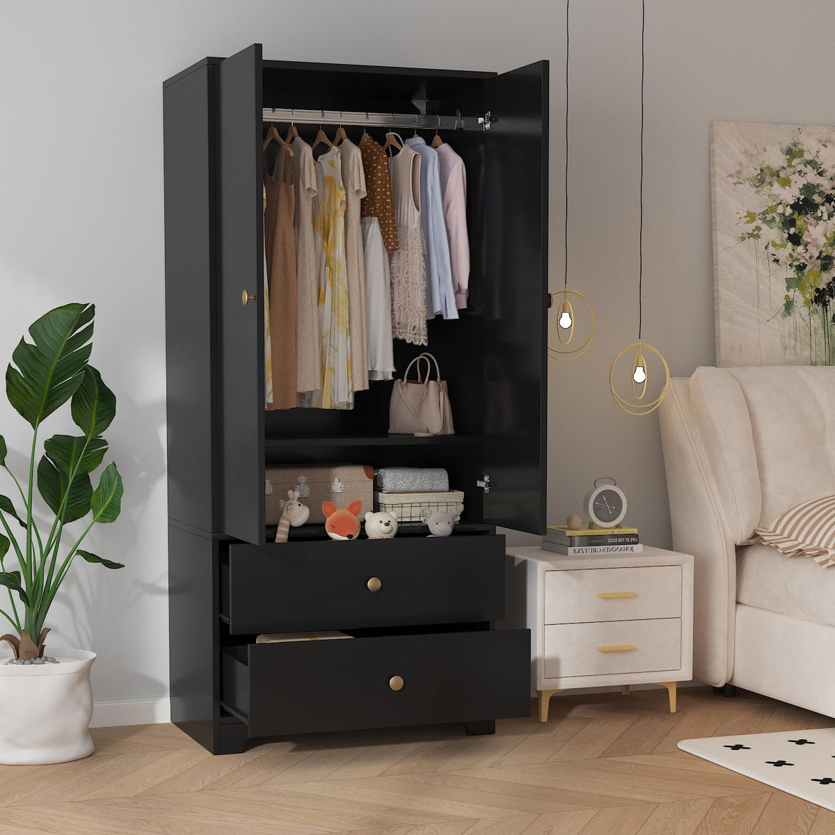 71" Armoire Wardrobe Closet Bedroom Armoire Clothing Storage Cabinet