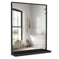 Bathroom Mirror with Shelf, Black Rectangle Wall Mirror Metal Frame, Hanging Horizontal or Vertical (24'' X 20'')