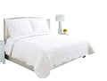 Embroidered Stitching Coverlet Bedspread Ultra Soft Solid 3 Piece Summer Quilt Set with 2 Quilted Shams, White Floral