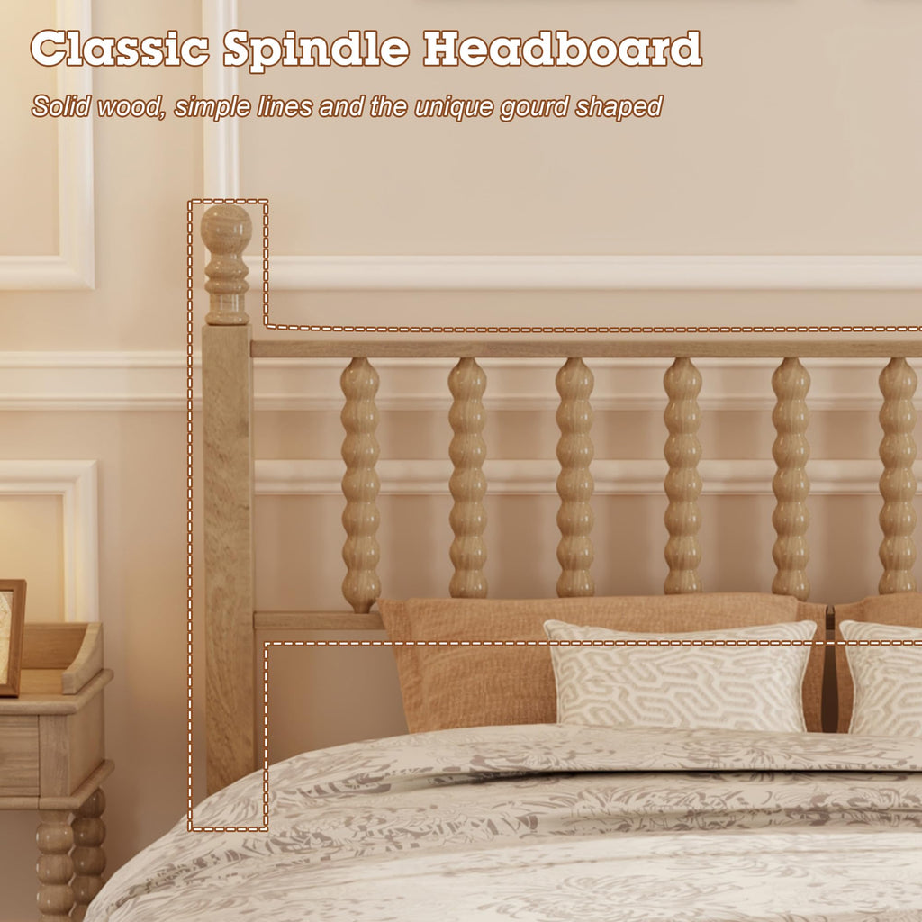 Natural Spindle Bed Frame with Wooden Headboard