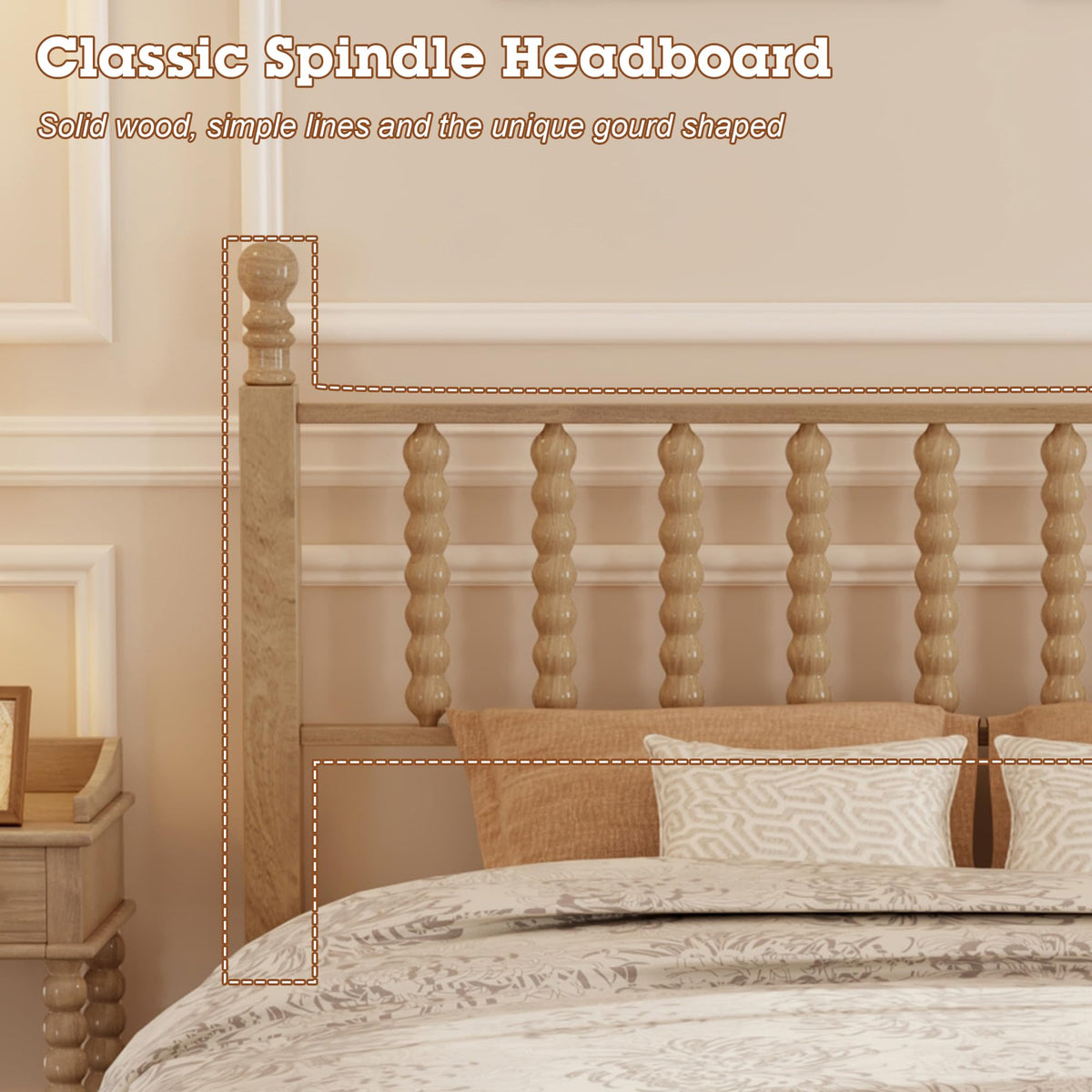 Natural Spindle Bed Frame with Wooden Headboard