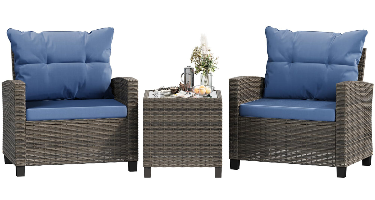 3 Pieces Patio Furniture Set 3 Pieces PE Rattan Wicker Chairs with Table Outdoor Furniture for