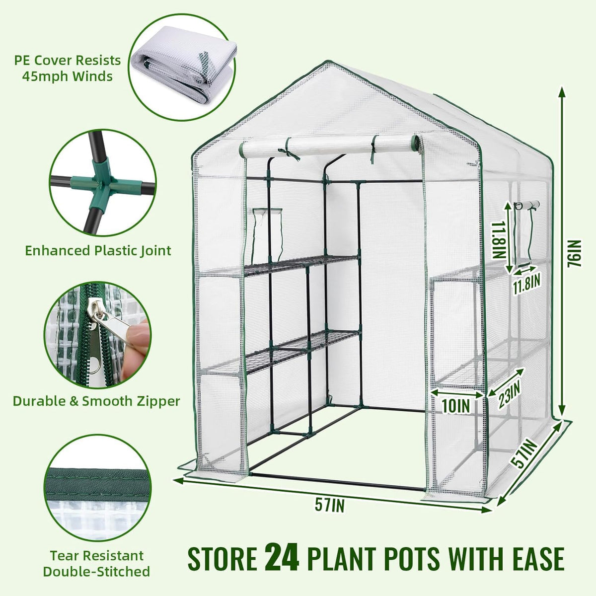 Greenhouse, 57 × 57 × 76" Portable Green House for Outdoor Indoor