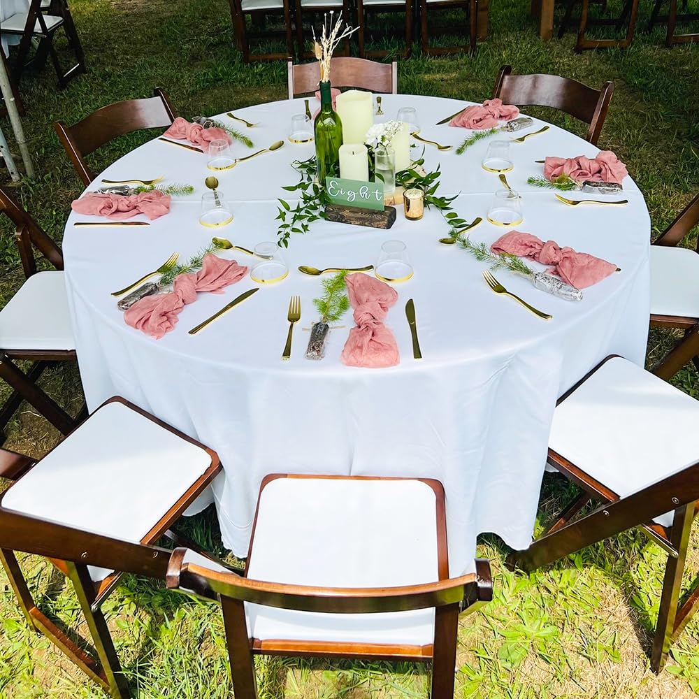 10 Pack Round Tablecloth White 120 Inch, Stain Resistant and Wrinkle Polyester Fabric, Washable Table Cover Dining