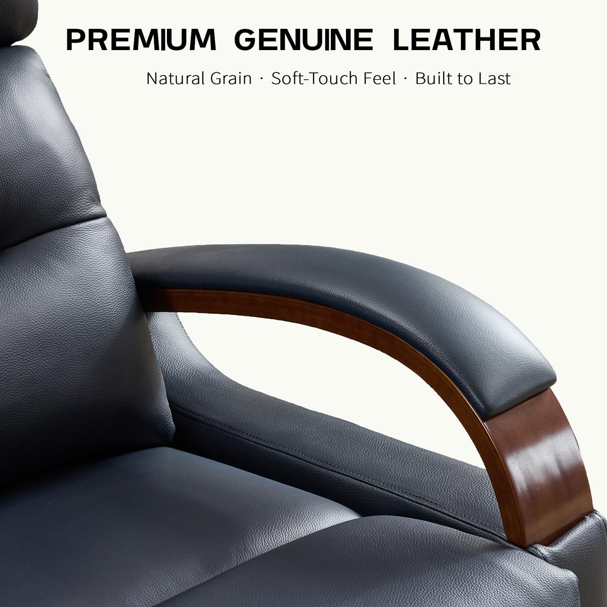 Triple-Motor Genuine Leather Zero Gravity Power Recliner, Dark Blue