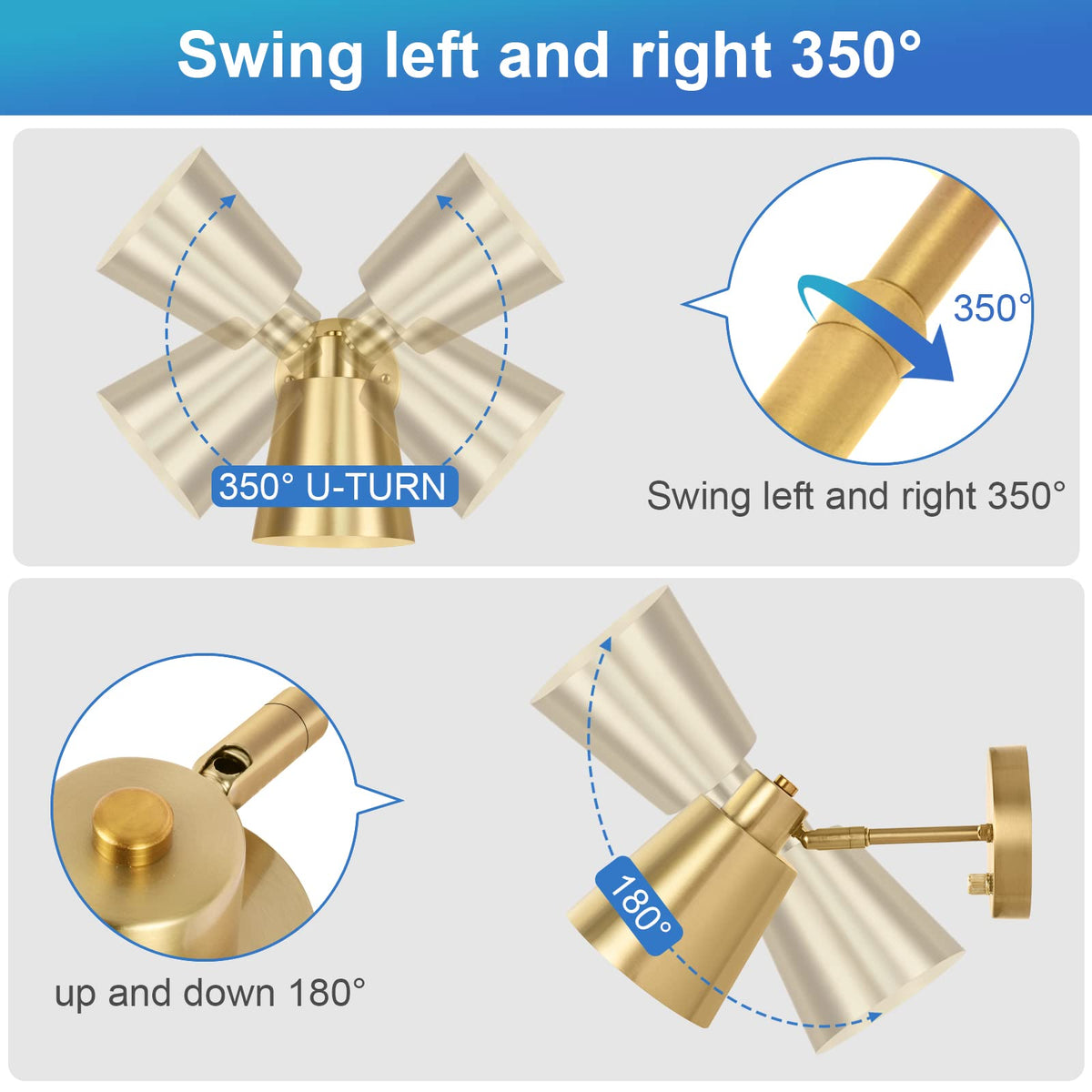 Plug in Wall Sconces, Dimmable Wall Sconces Adjustable Angle Wall Lights with Plug in Cord and Dimmer On/Off Knob