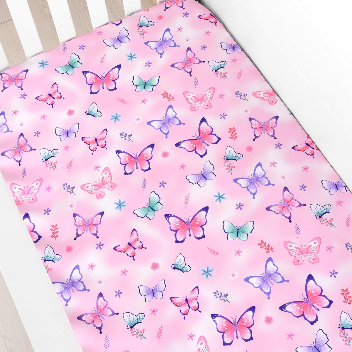3 Piece Crib Bedding Set for Baby Girls Boys Pink Butterfly