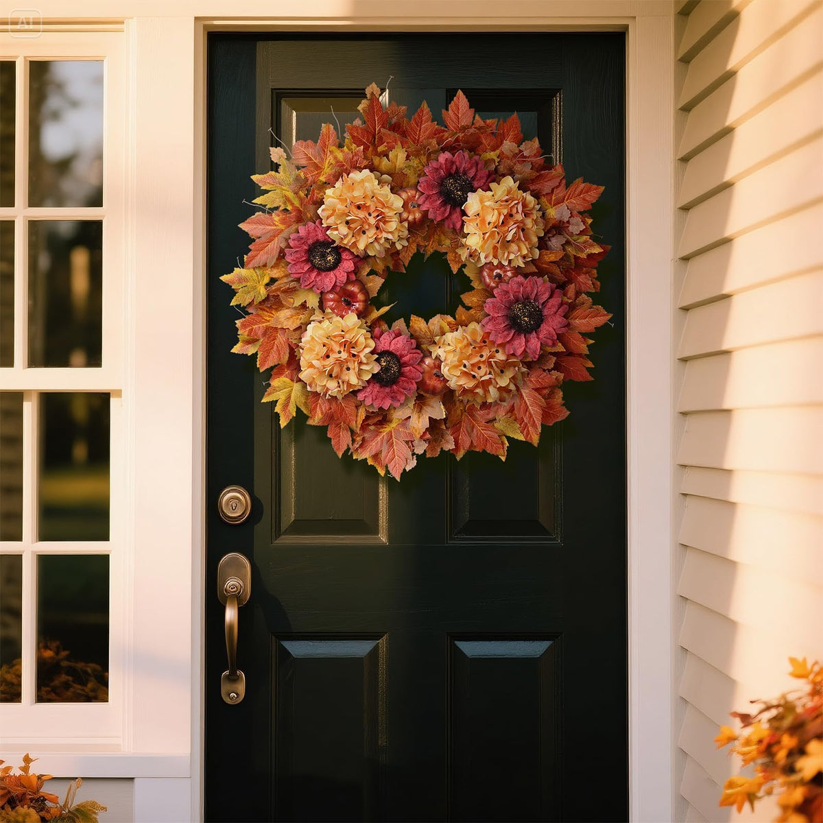 28" Large Artificial Fall Wreath with Flowers for Front Door Decor (Orange)
