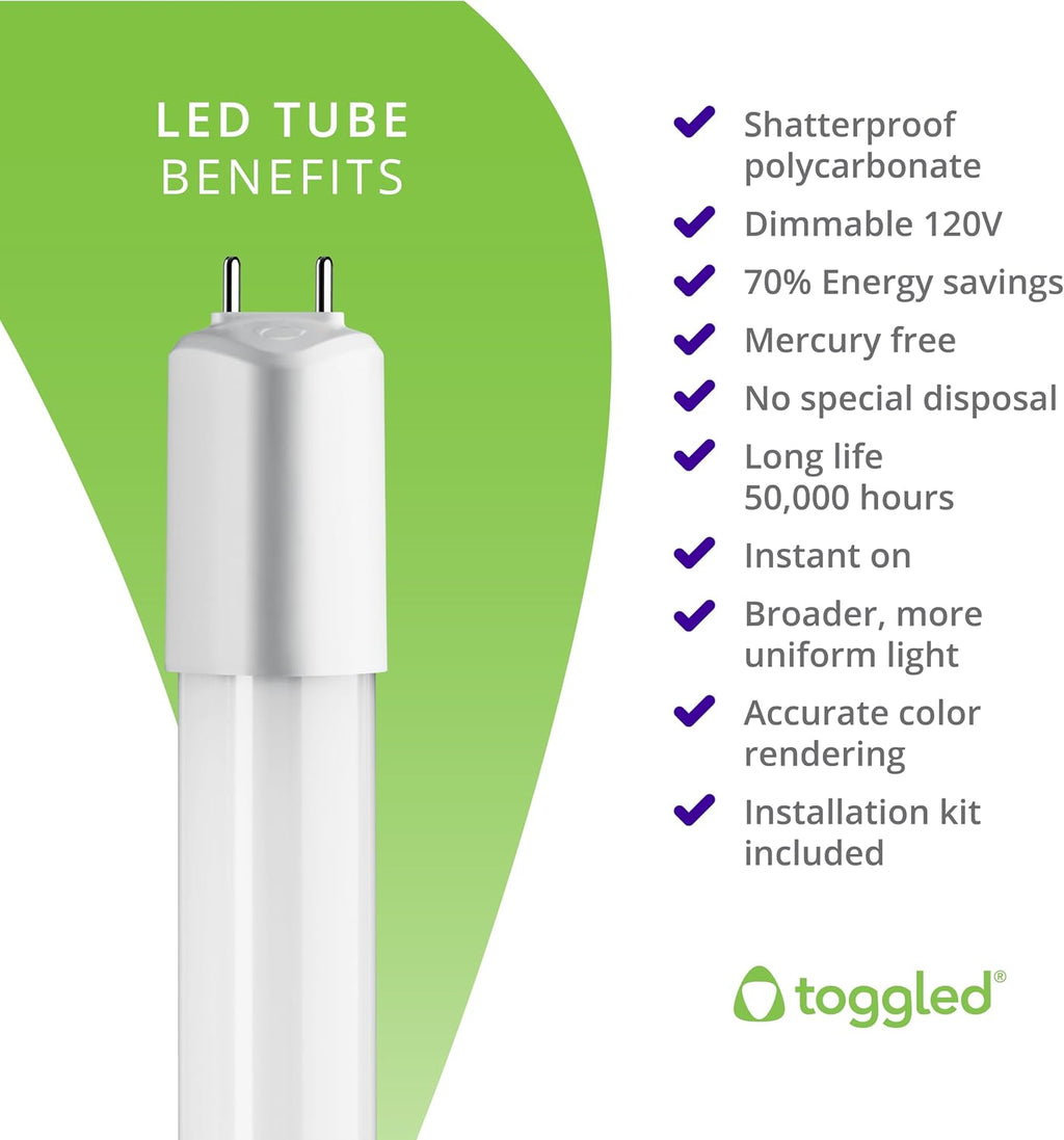 4FT T8 LED Tubes, 16W, 4000K, Dimmable, Type B, 24 Pack (24 Tubes)