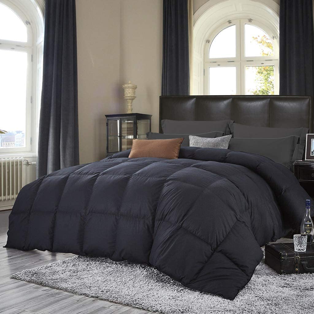 Luxurious King/California King Goose Down Comforter, Unique Black Solid, 600 Thread Count, 100% Egyptian Cotton