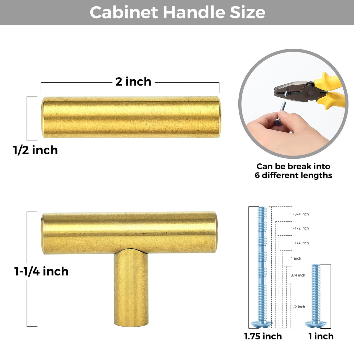 30 Pack Brushed Brass Cabinet Knobs, 2in Length T Bar Drawer Pulls