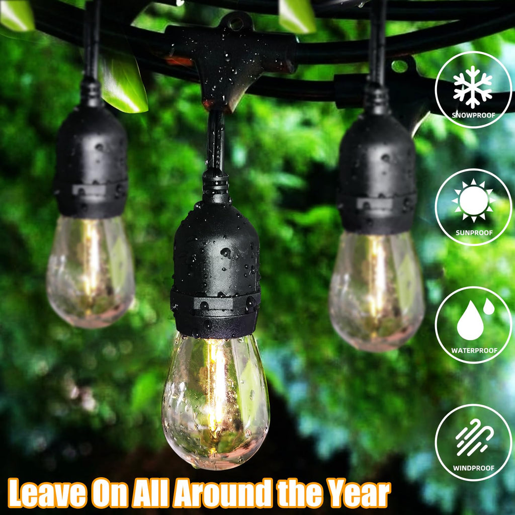 Outdoor String Lights 96FT(48×2), Commercial Grade Heavy Duty Patio Lights