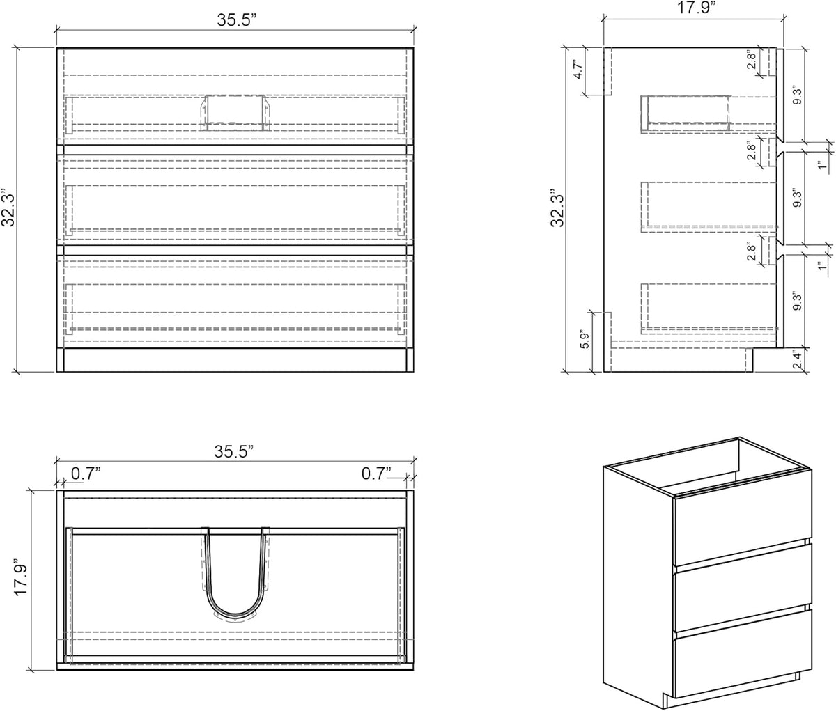 36 Inch Bathroom Vanity with Sink with Overflow, Large Storage Small Vanity for Modern Bathroom