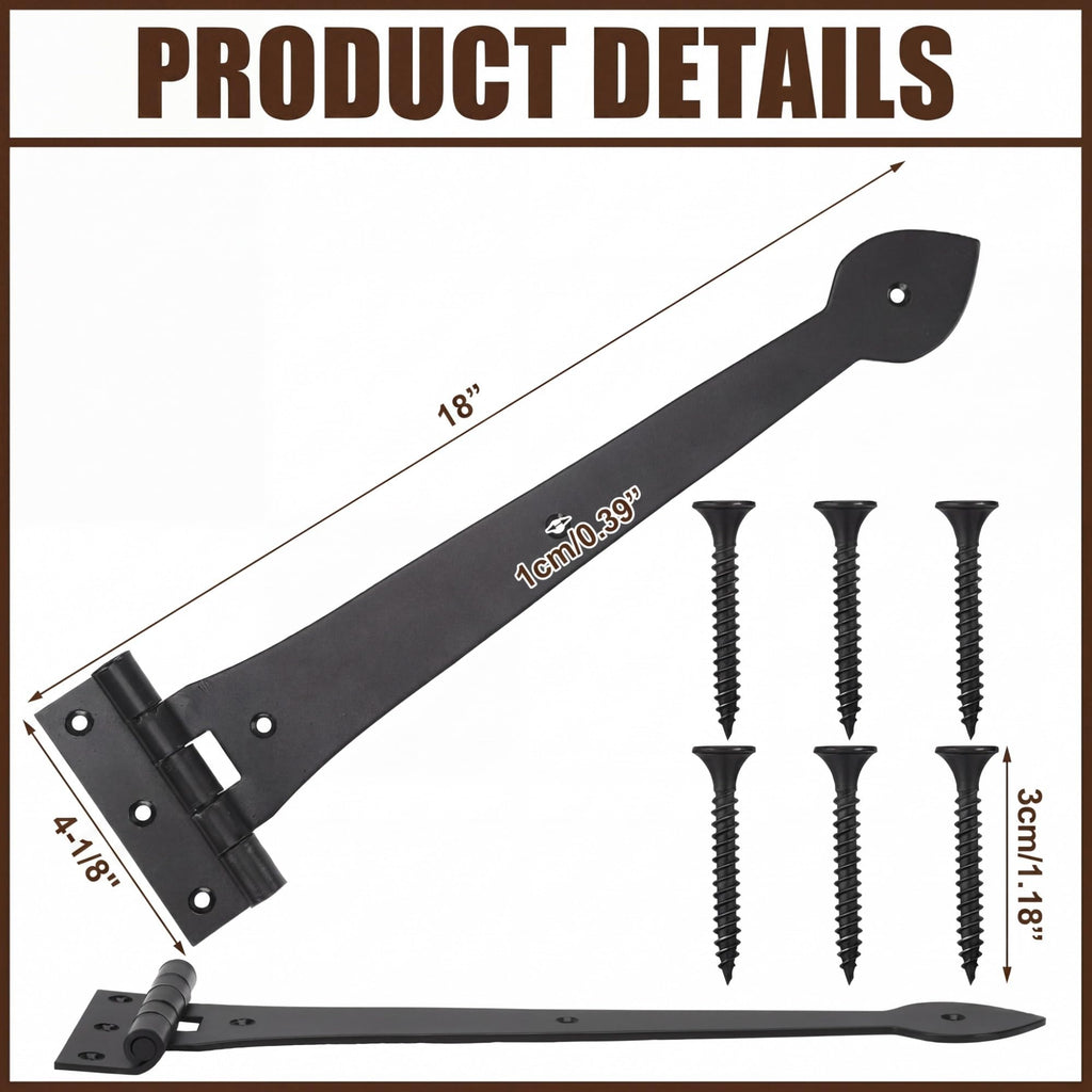 8 Pack 18 Inch Wrought Iron Strap Hinges Heavy Duty Heart Tip Tee, Classic
