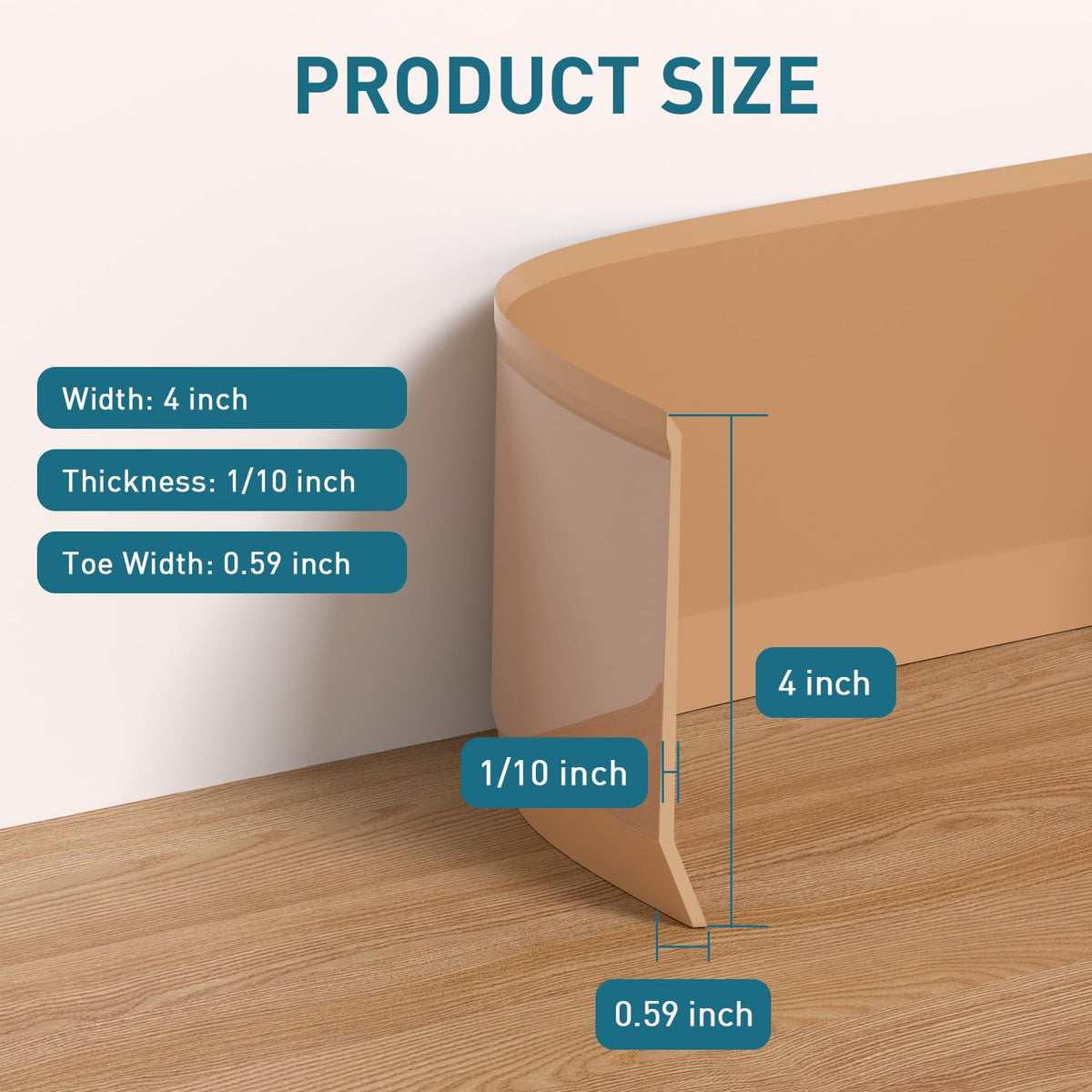 Flexible Baseboard Molding Trim, 4 Inch x 60 Feet Peel and Stick Cove Base