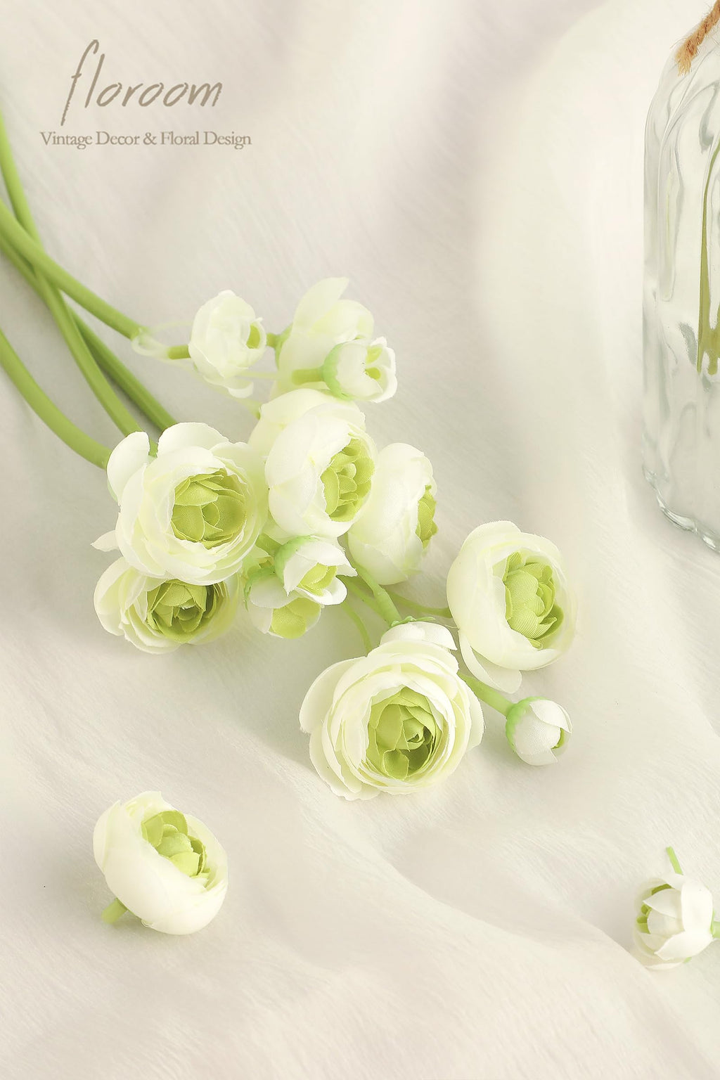 Ranunculus Artificial Flowers 18 Pcs Green Faux Silk Mini Ranunculus Bulk Fake Wedding Filler Flowers for DIY