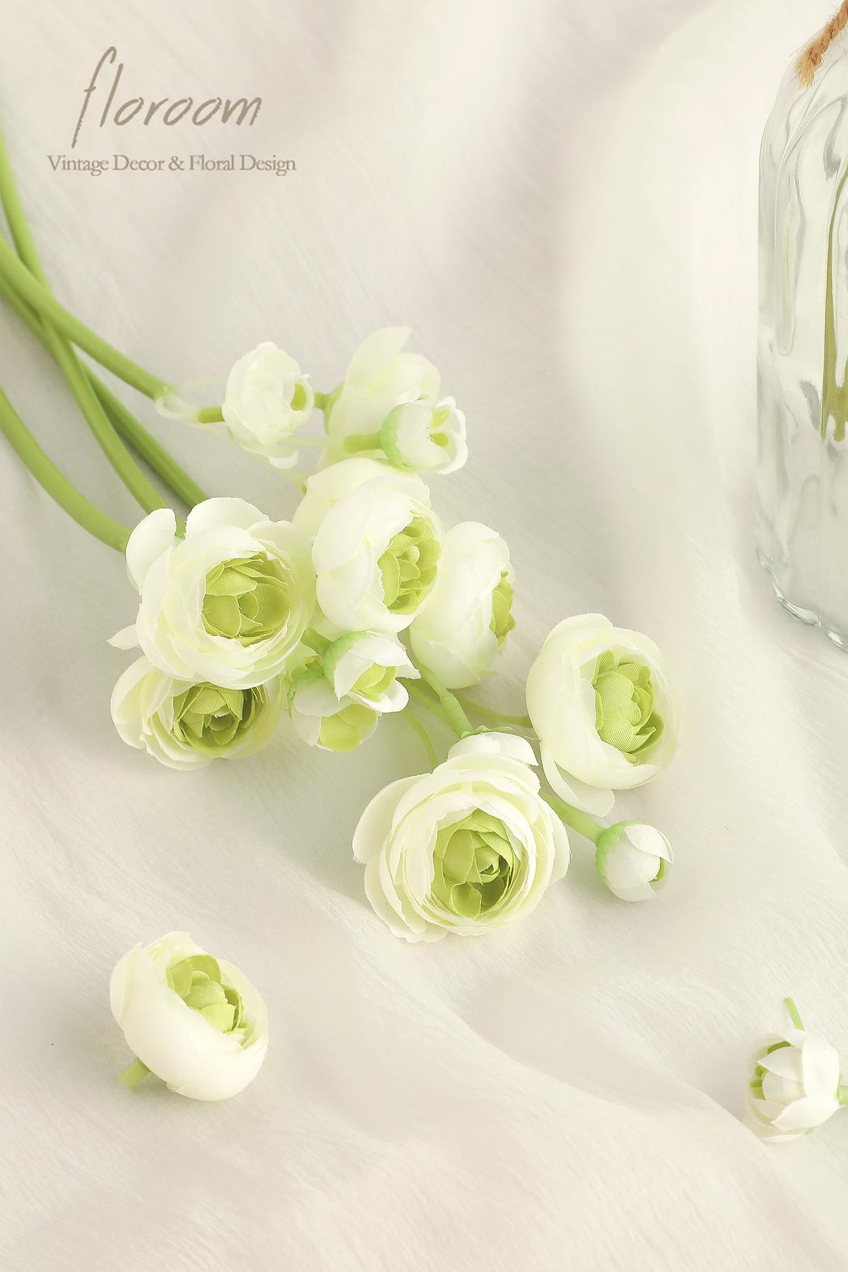 Ranunculus Artificial Flowers 18 Pcs Green Faux Silk Mini Ranunculus Bulk Fake Wedding Filler Flowers for DIY