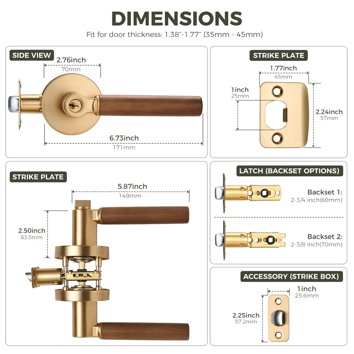 Walnut Wood Privacy Door Lever (1 Pack, Champagne Bronze)