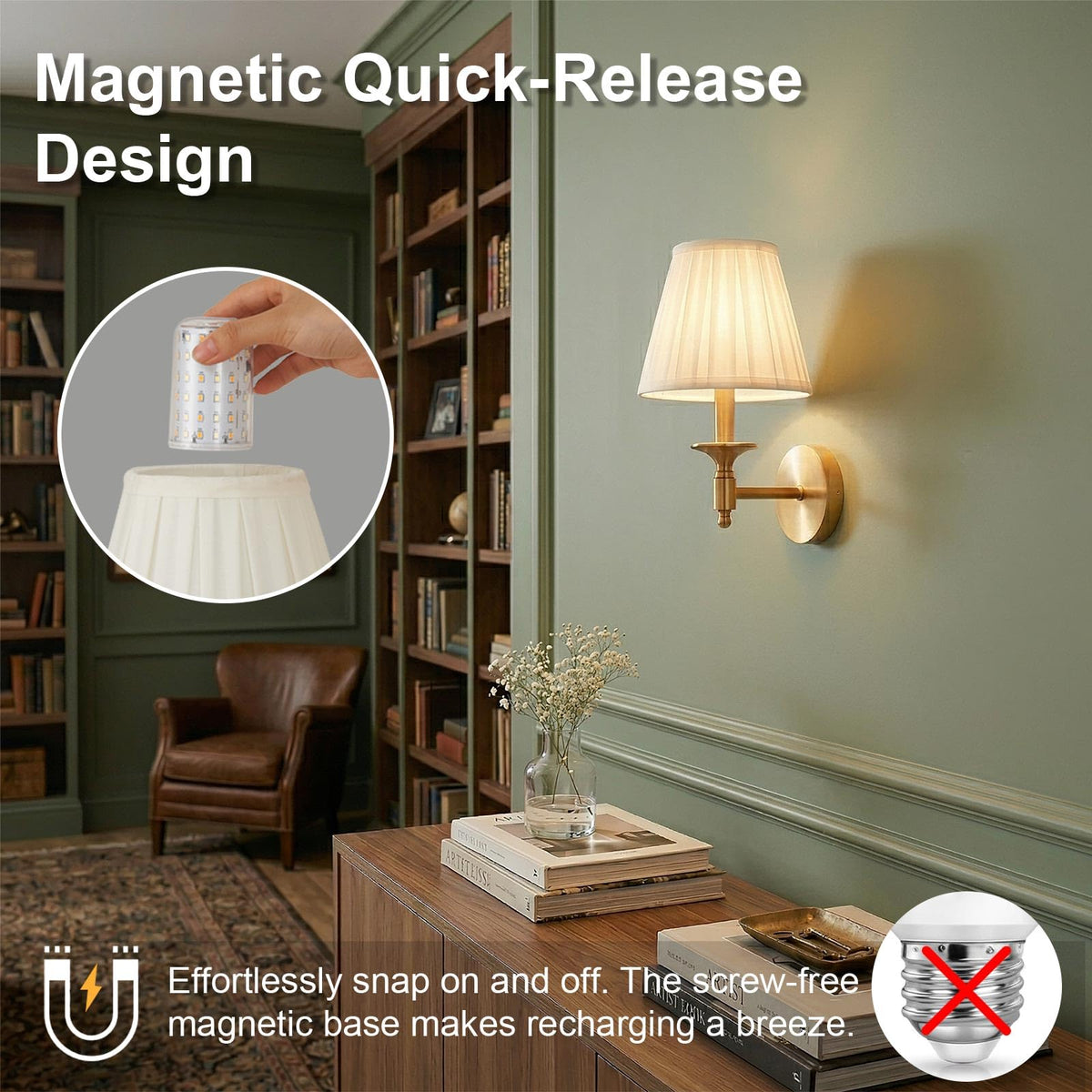 Battery Operated Wall Sconce Set of 2, Gold Wireless Wall Lights with 3 CCT Color Temperature & Dimmable Magnetic