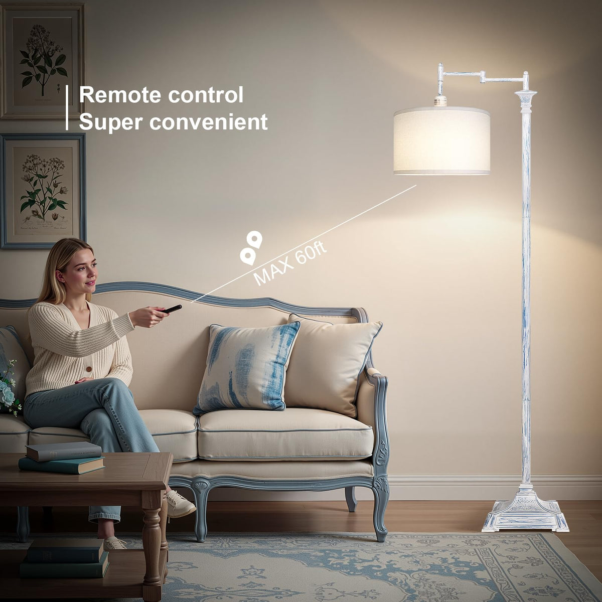Rustic 68" Tall Floor Lamp Bedroom, Washed Blue