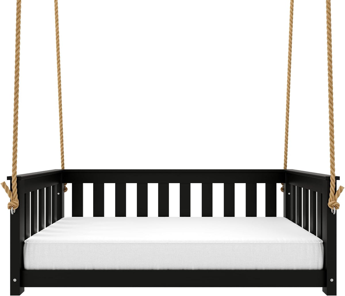 Beckett Heavy Duty Poly Daybed Swing in Black, Crib Size - Composite HDPE Porch Swing Bed Made from Recycled Plastic