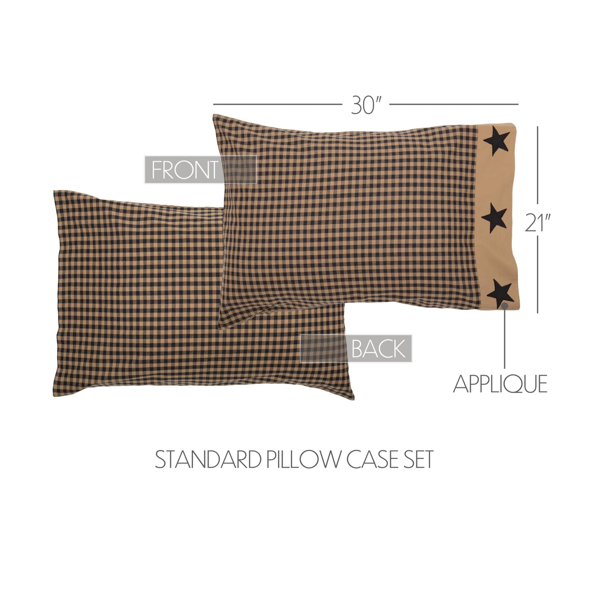 Black Check Star 6 Piece Quilt Set (1 Quilt, 2 Standard Shams, 2 Standard Pillowcase, 1 Bed Skirt)
