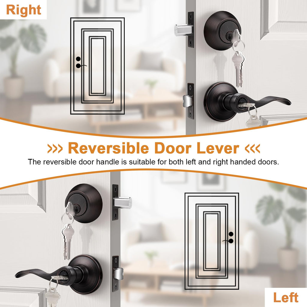 Exterior Door Lock Set Front Door Handle, Front Door Lock Keyed Alike Oil Rubbed Bronze, Exterior Door Handle with