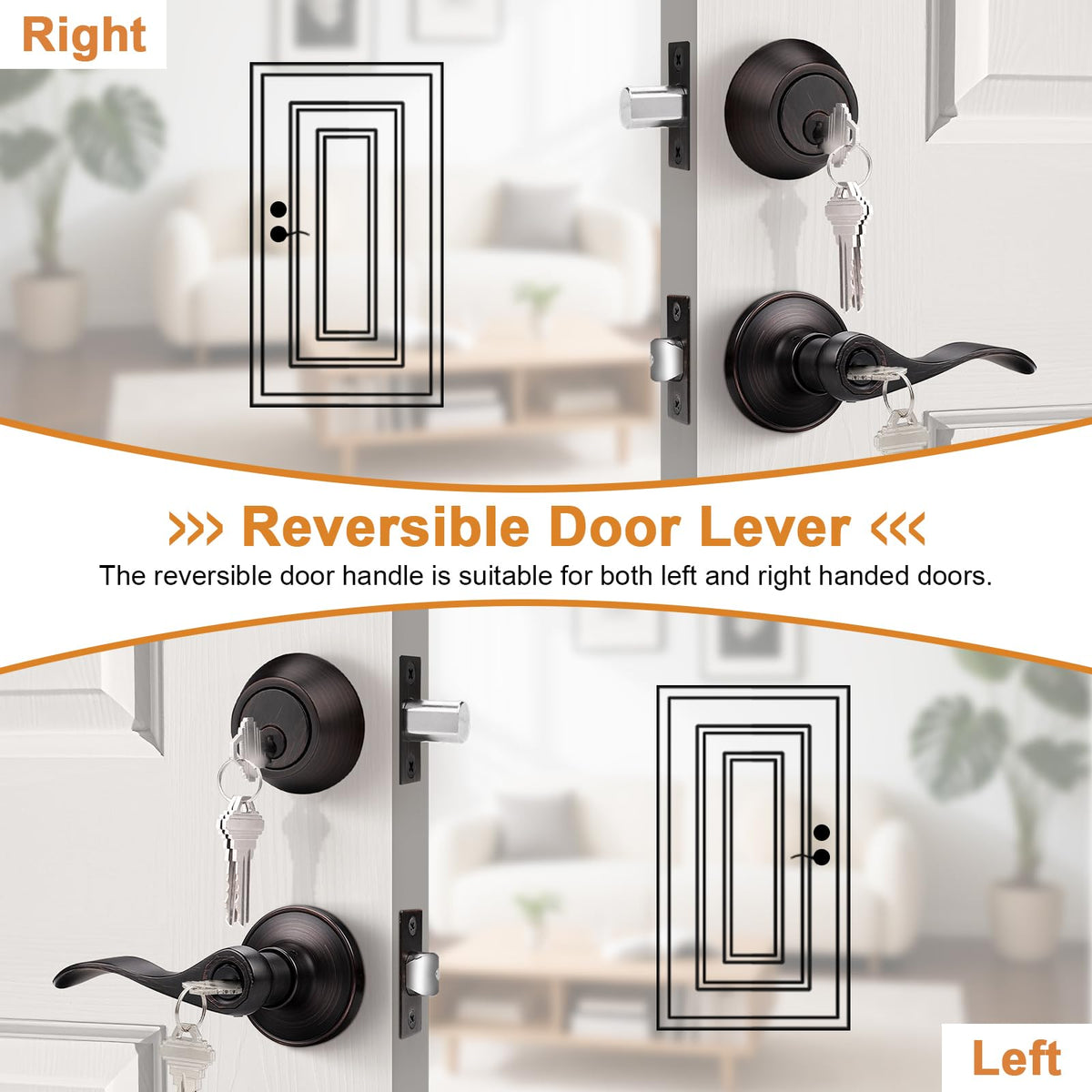 Exterior Door Lock Set Front Door Handle, Front Door Lock Keyed Alike Oil Rubbed Bronze, Exterior Door Handle with