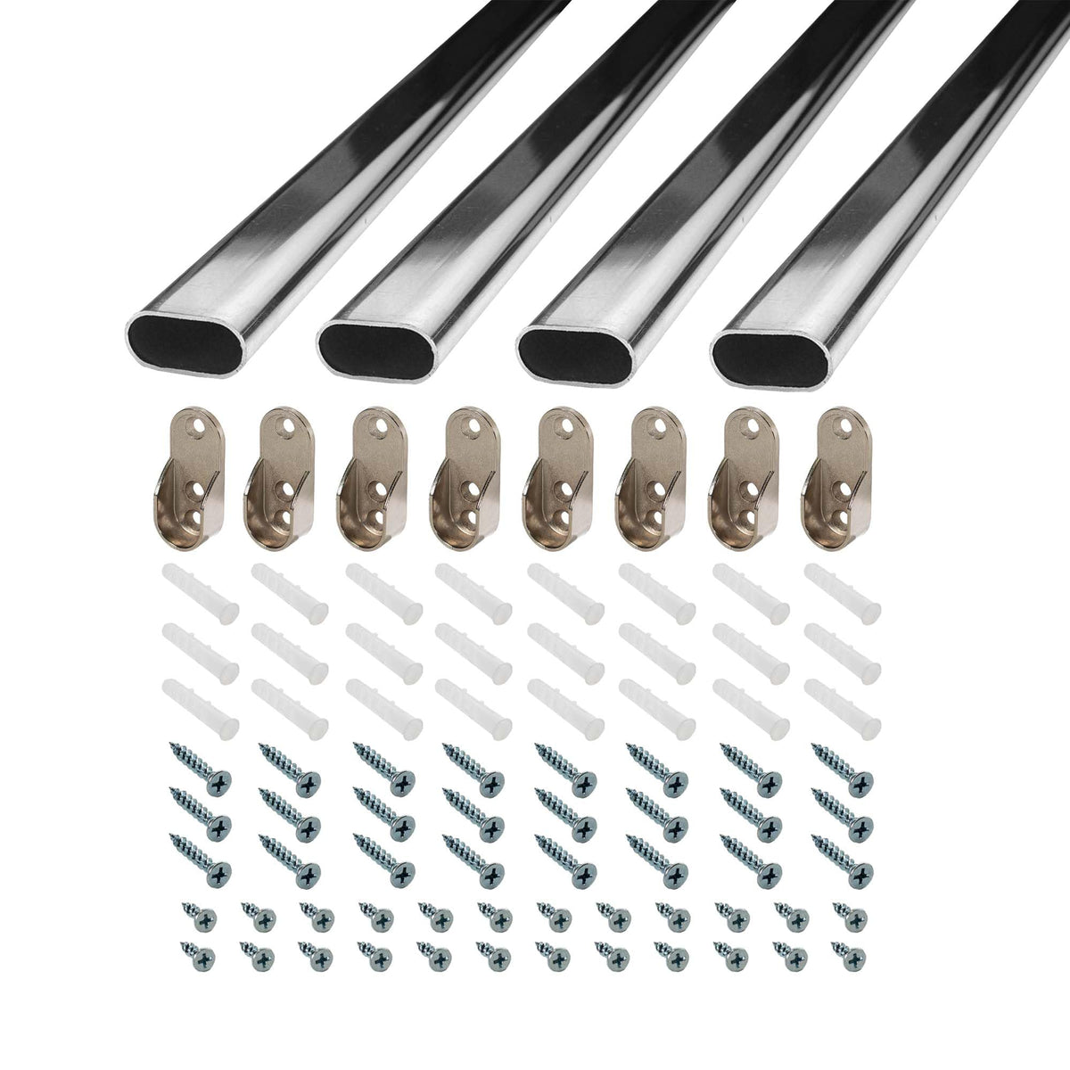 30 Inch Steel Oval Closet Rod Kit, 9/16 Inch x 1-3/16 Inch Polished Chrome Heavy Duty Closet Hanging Rod with Metal