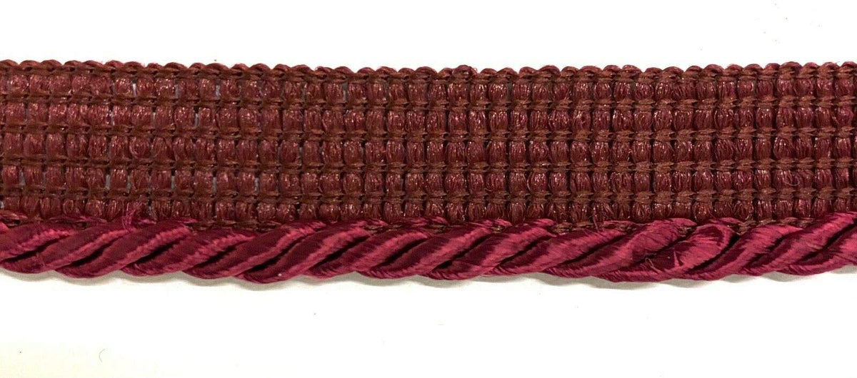 Small Twisted Cord w/Lip Piping Trimming - 8 Yards - Many Colors! (Wine)