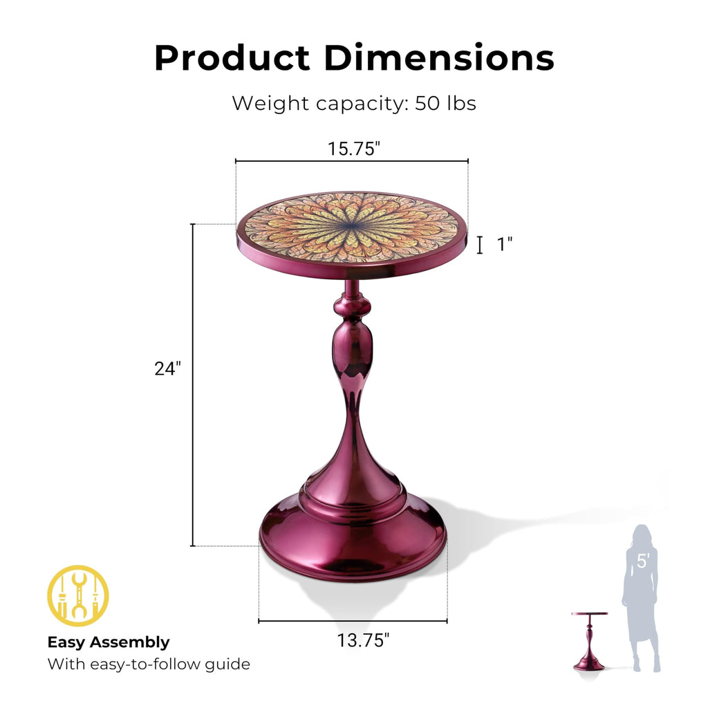 Inspired Saarinen Style Halric Modern 24" Tall Round with Decorated Tabletop and Iron Metal Base, Accent Furniture, Elegant Pedestal Stand