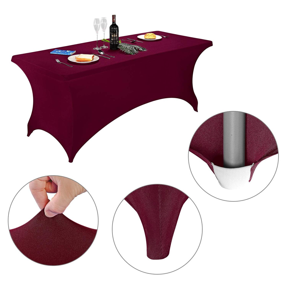 Spandex Fitted Stretch Table Cover for 6 ft or 4ft or 8ft Folding Table, Rectangular Cocktail Tablecloth, Perfect for