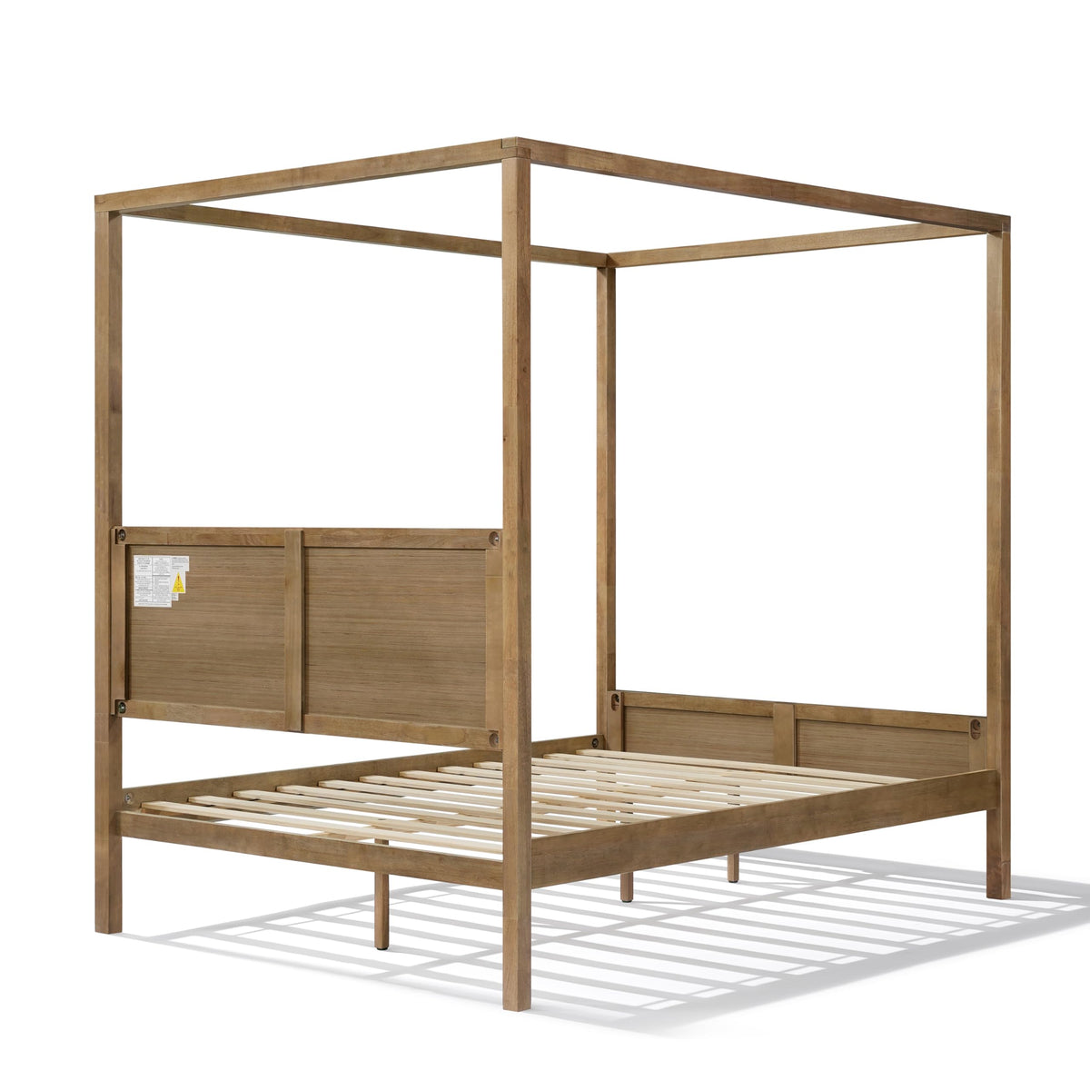 Canopy Bed Frame with Headboard & 4 Posters, Antique Natural