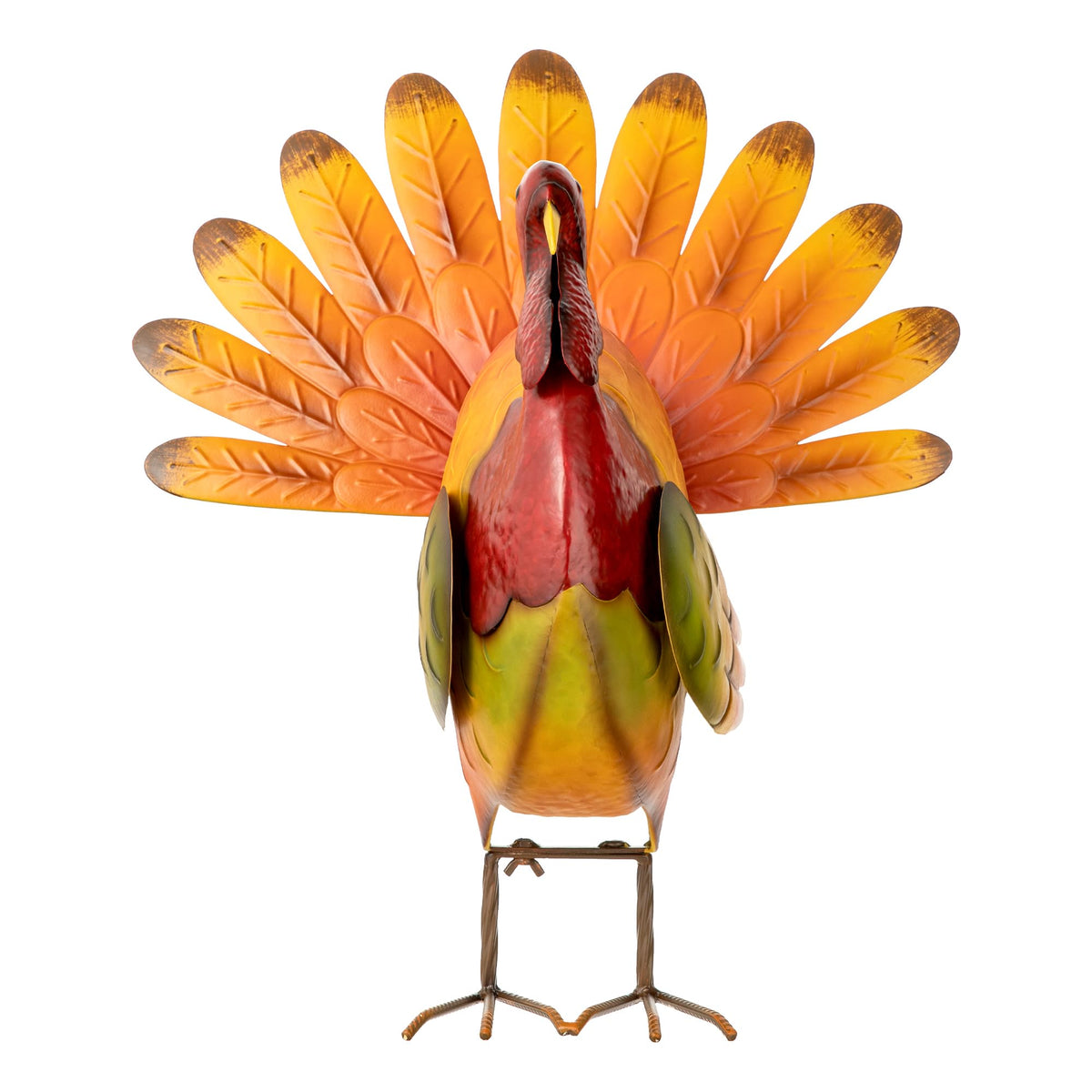 21.5"H Thanksgiving Metal Turkey Porch Decor, Farmhouse Hand-Painted Rustic Turkey Sculpture Statue Sign for