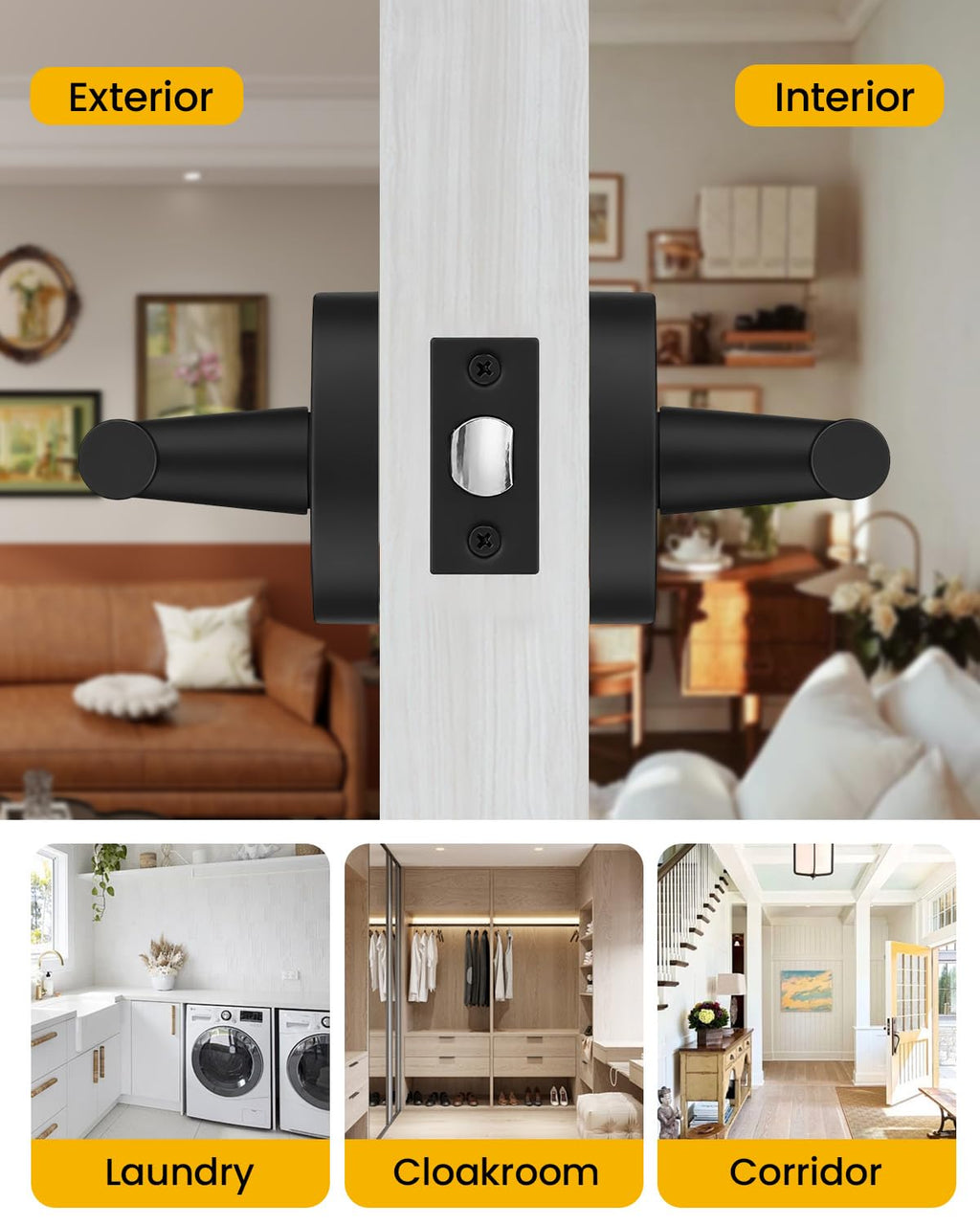 Black Door Handle Interior,Dummy Door Levers for Closets 1 Pack