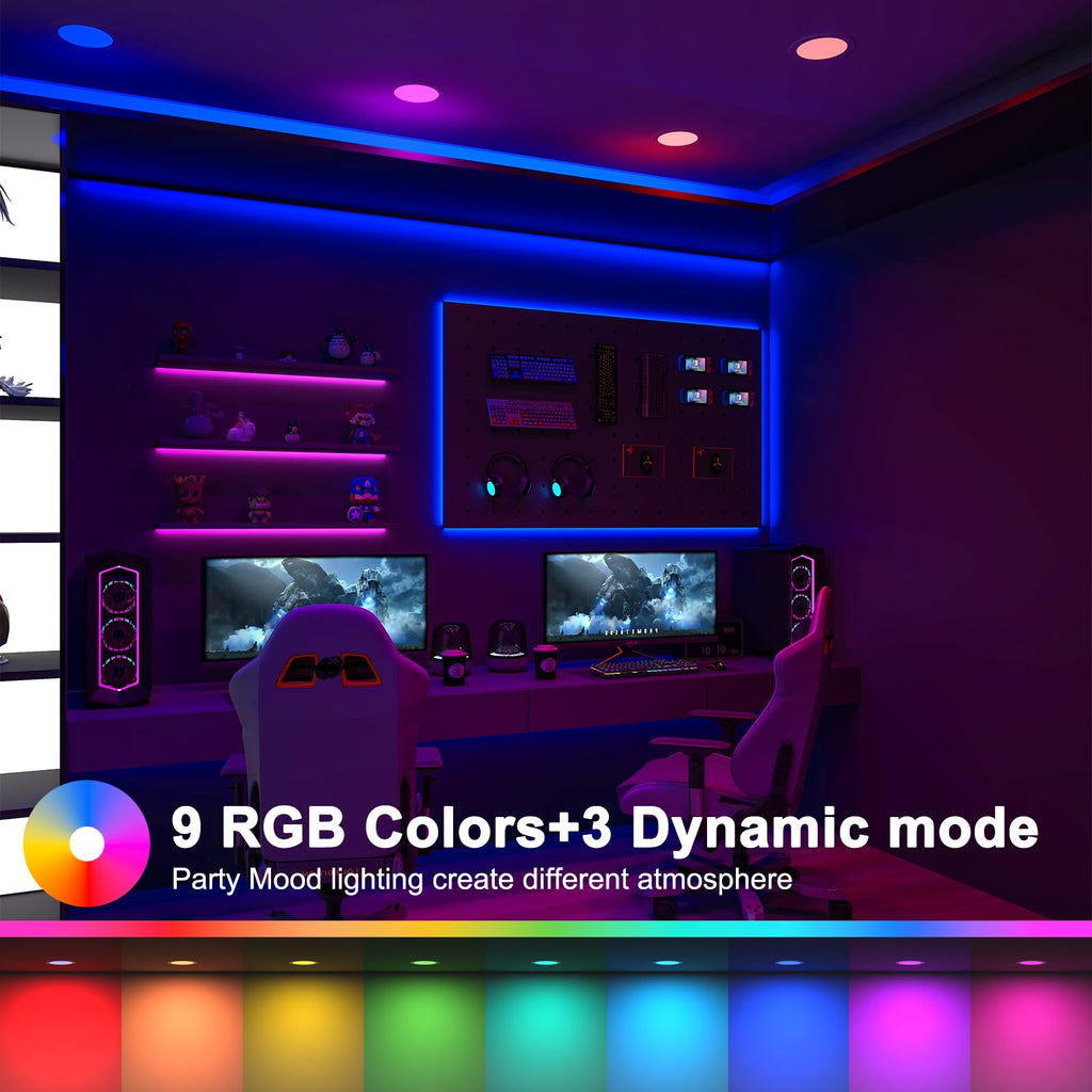 Recessed Lighting 4 Inch RGBCW Color Changing 12W LED Downlights with Junction Box,1080Lumens Canless LED Recessed