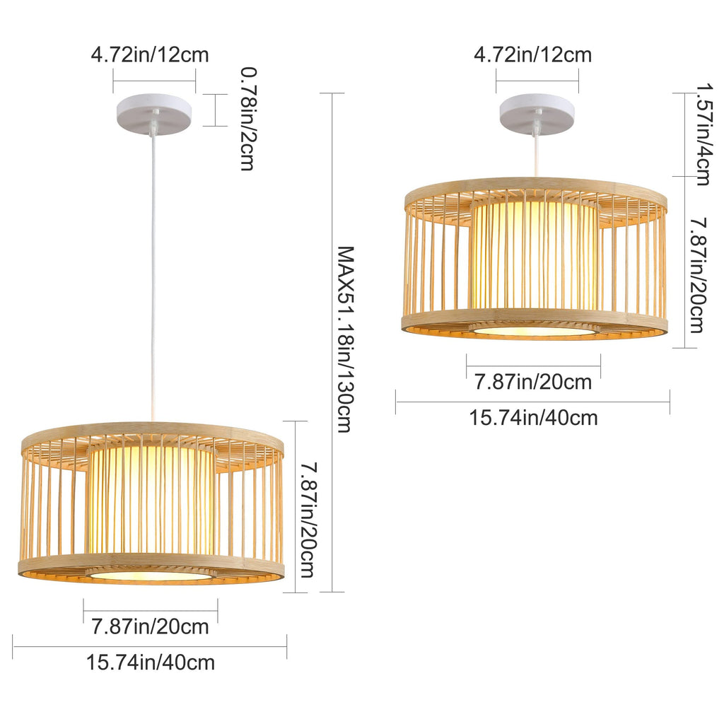 Janpandi Pendant Light, 15.8" Round Drum Bamboo Chandelier