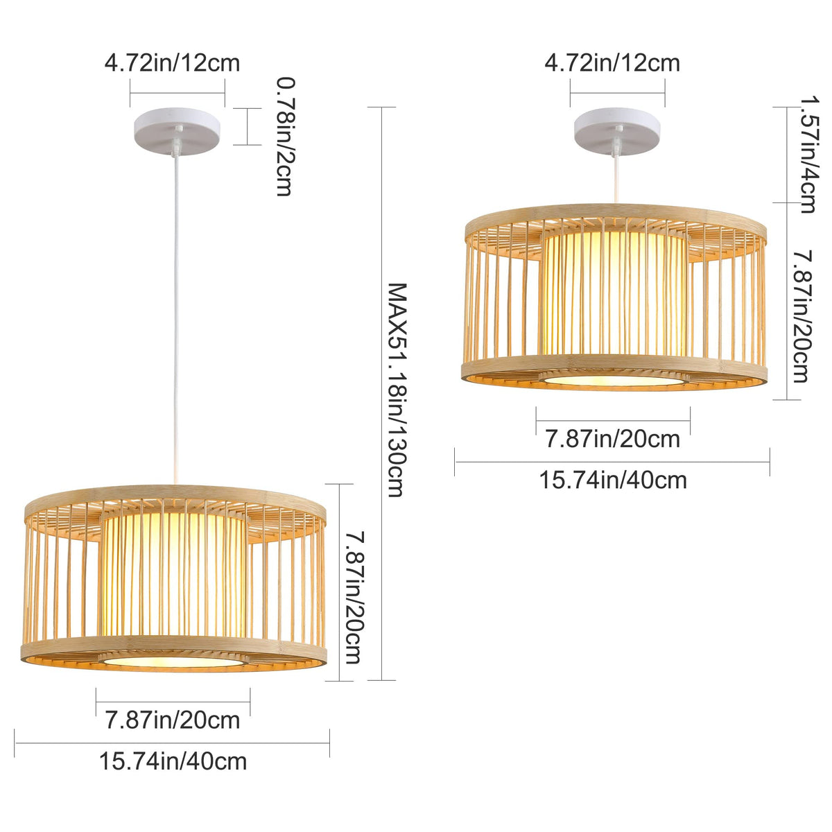 Janpandi Pendant Light, 15.8" Round Drum Bamboo Chandelier