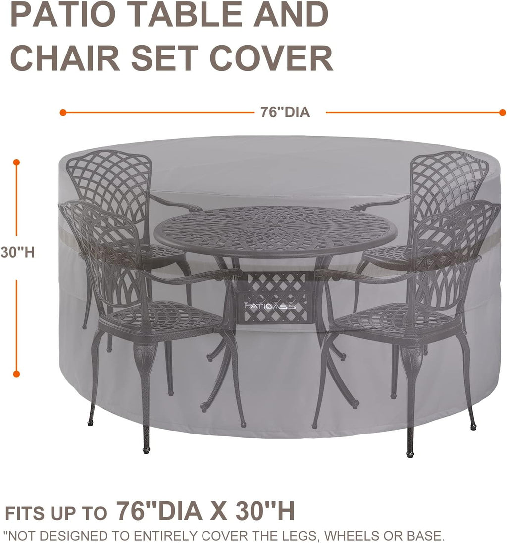 Waterproof Patio 4-6 Piece Chairs and Round Table Cover 76'' Dia All Weather Proof 600D Oxford Gray Outdoor Furniture